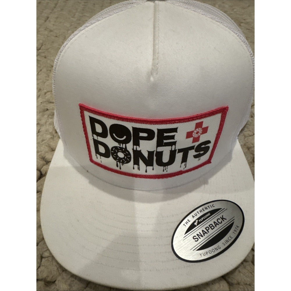 Dole Donuts Hat White Pink Accents New Yupoong Snapback Trucker Cap